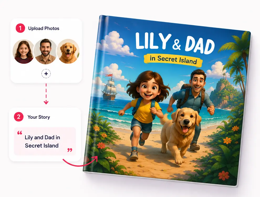 A personalized StoryWonderBook being created from family photos